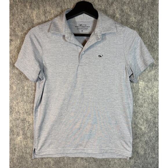 Vineyard Vines Youth OTG Sankaty Polo Preppy Gray Striped Performance - Medium - Picture 1 of 8